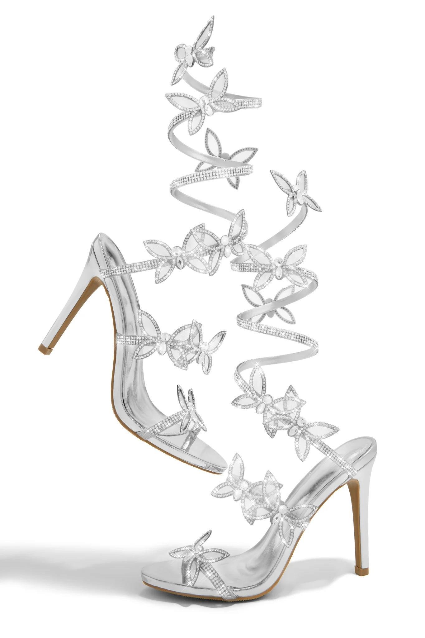 Butterfly İnce Topuklu Ayakkabı Gümüş - KADIN AYAKKABI