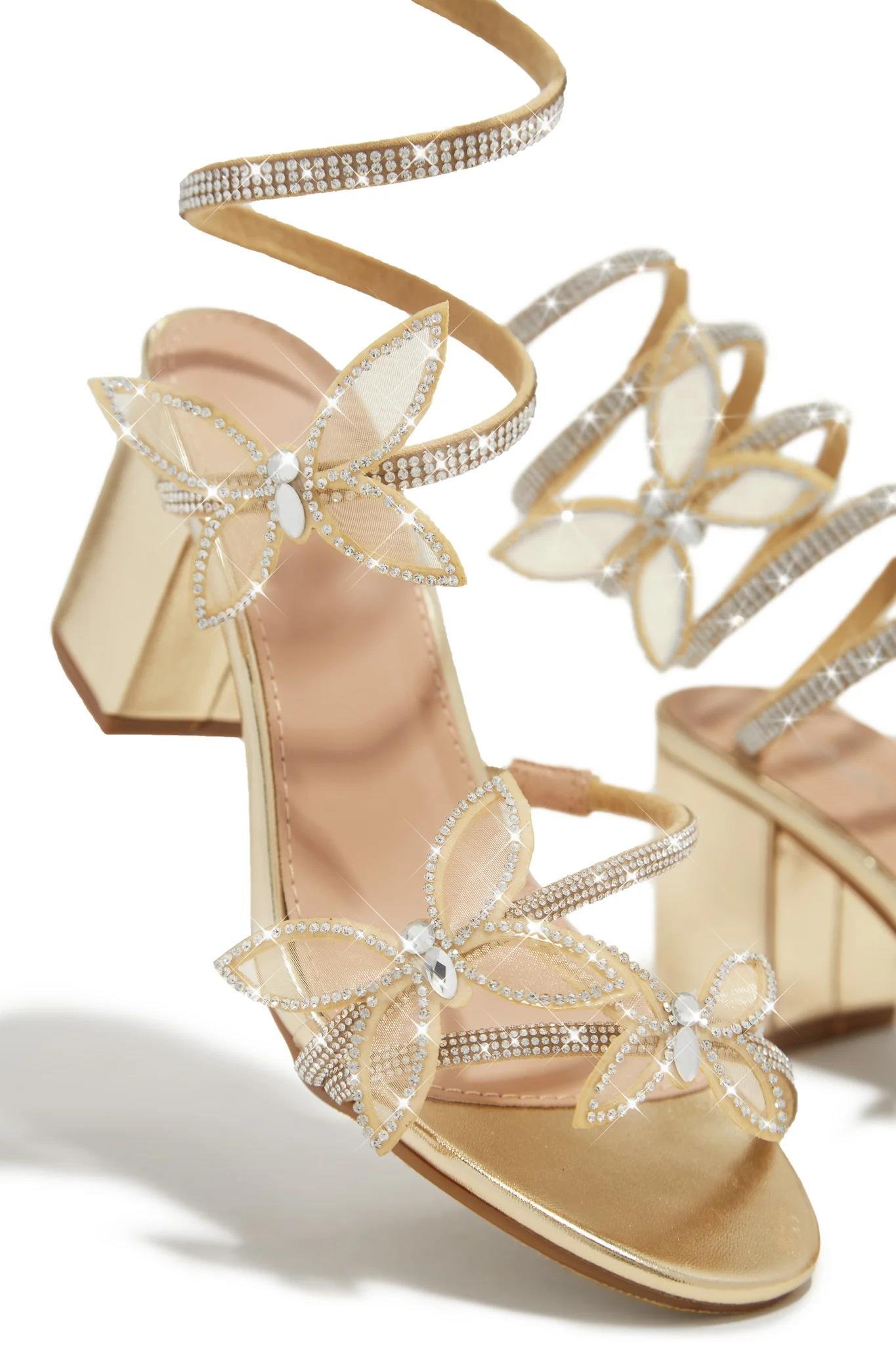 Butterfly Kalın Topuklu Ayakkabı Gold - KADIN AYAKKABI