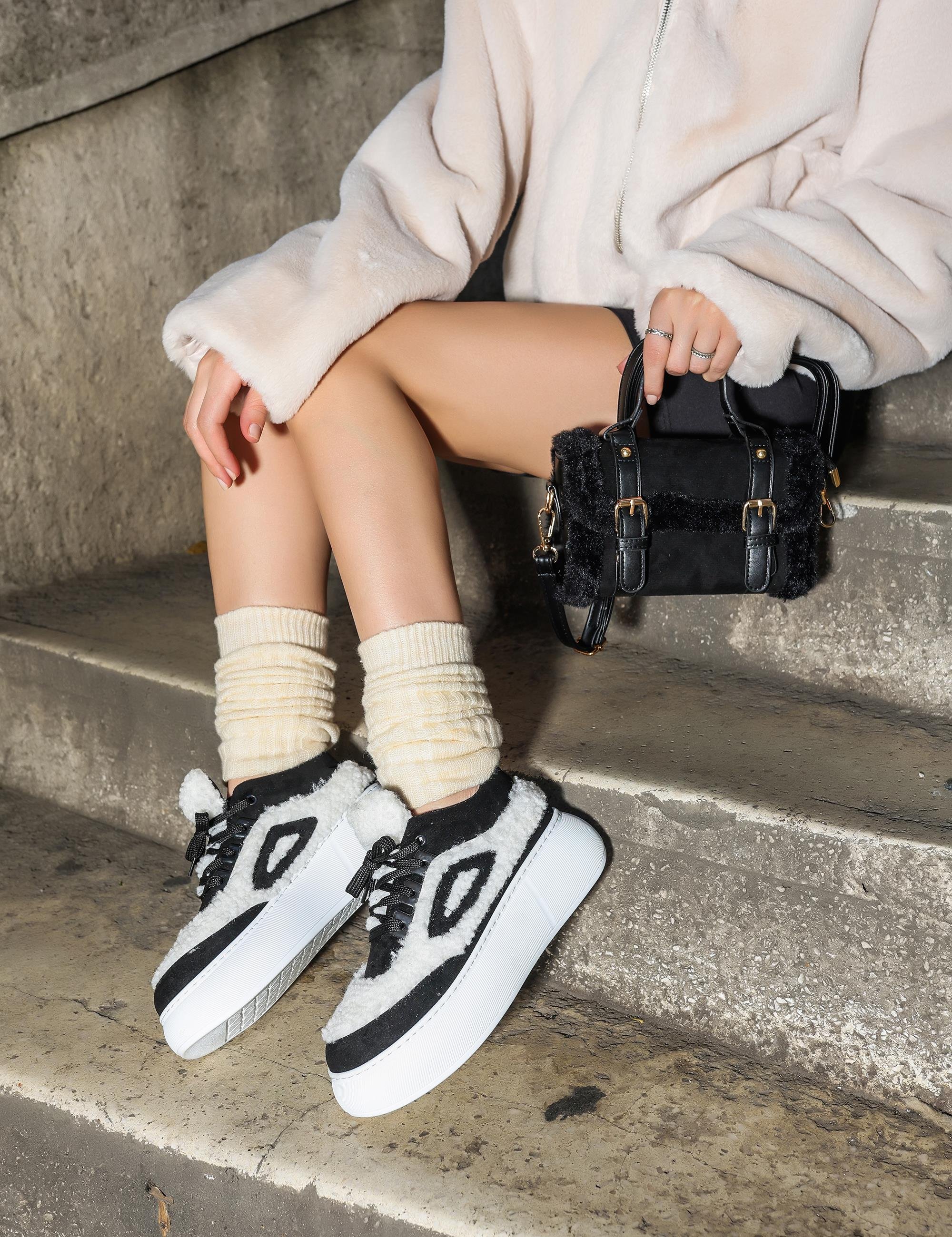 Cameli Yünlü Sneaker Siyah - KADIN AYAKKABI