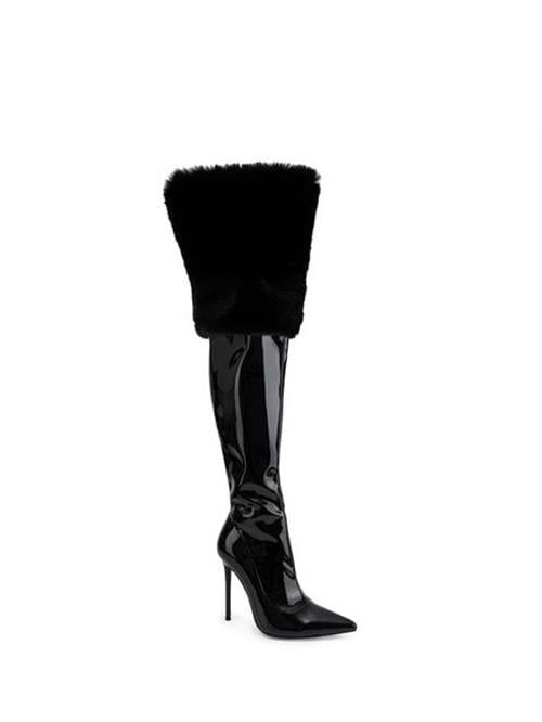 Catali Topuk Dizüstü Rugan Çizme Siyah - WOMAN SHOES