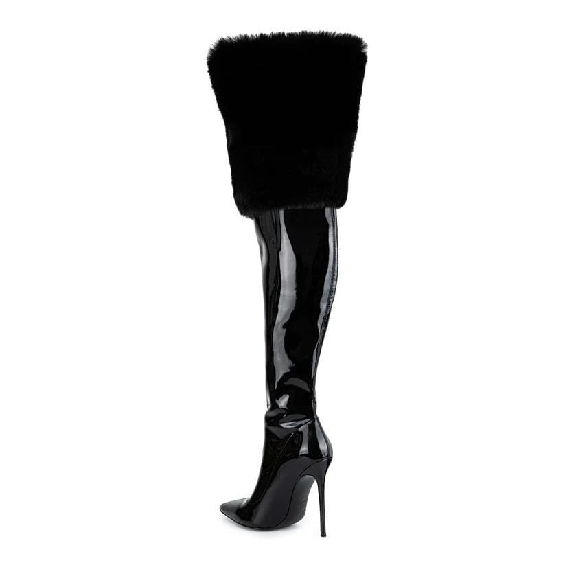 Catali Knee-High Long Boot Black Patent - Özel Tasarım Çizme