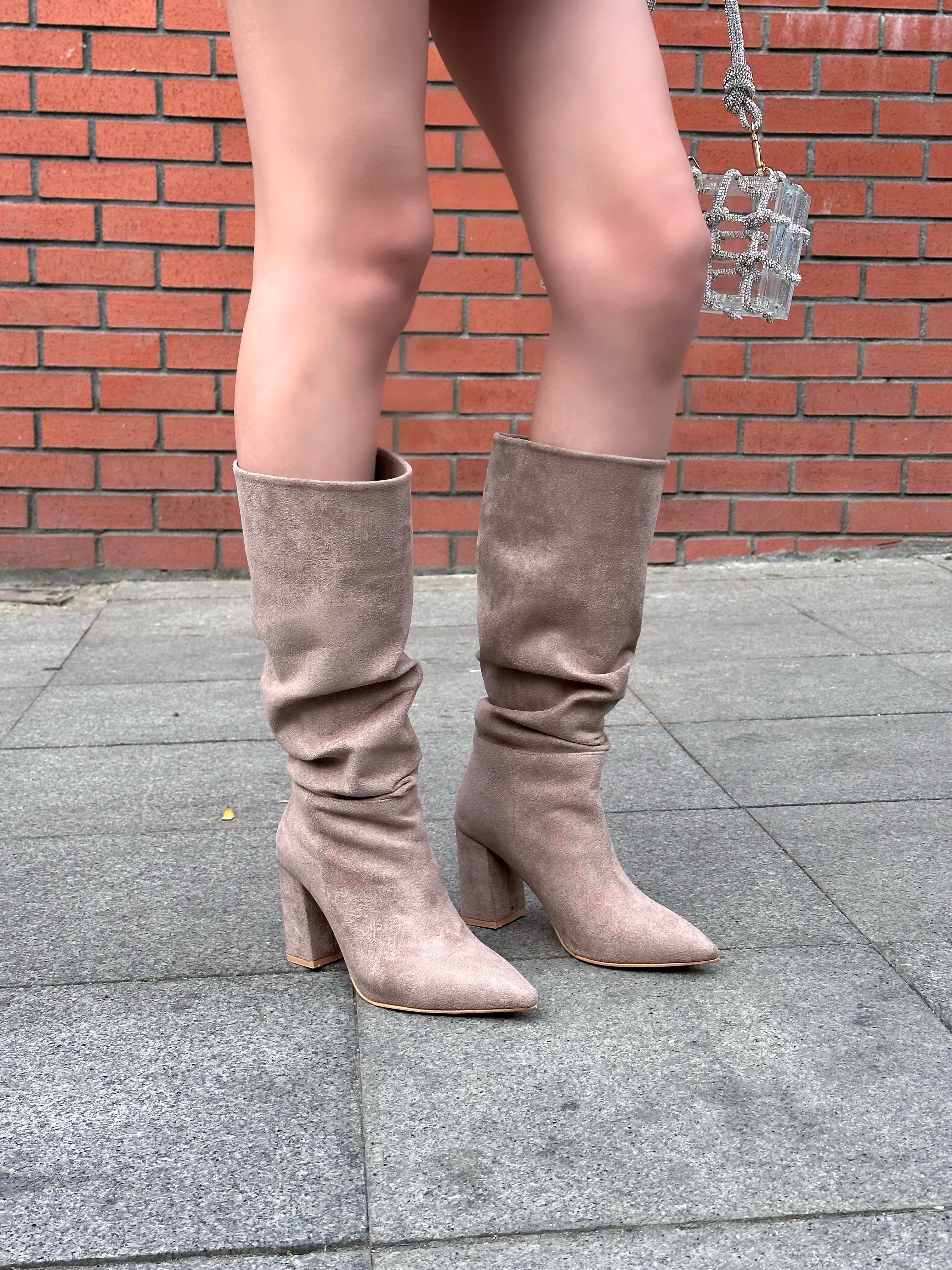 Cherry Long Boot Beige - Topuklu Çizme