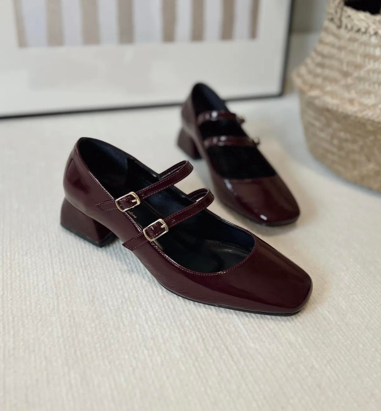 Cinzia Topuklu Rugan Babet Bordo - KADIN AYAKKABI