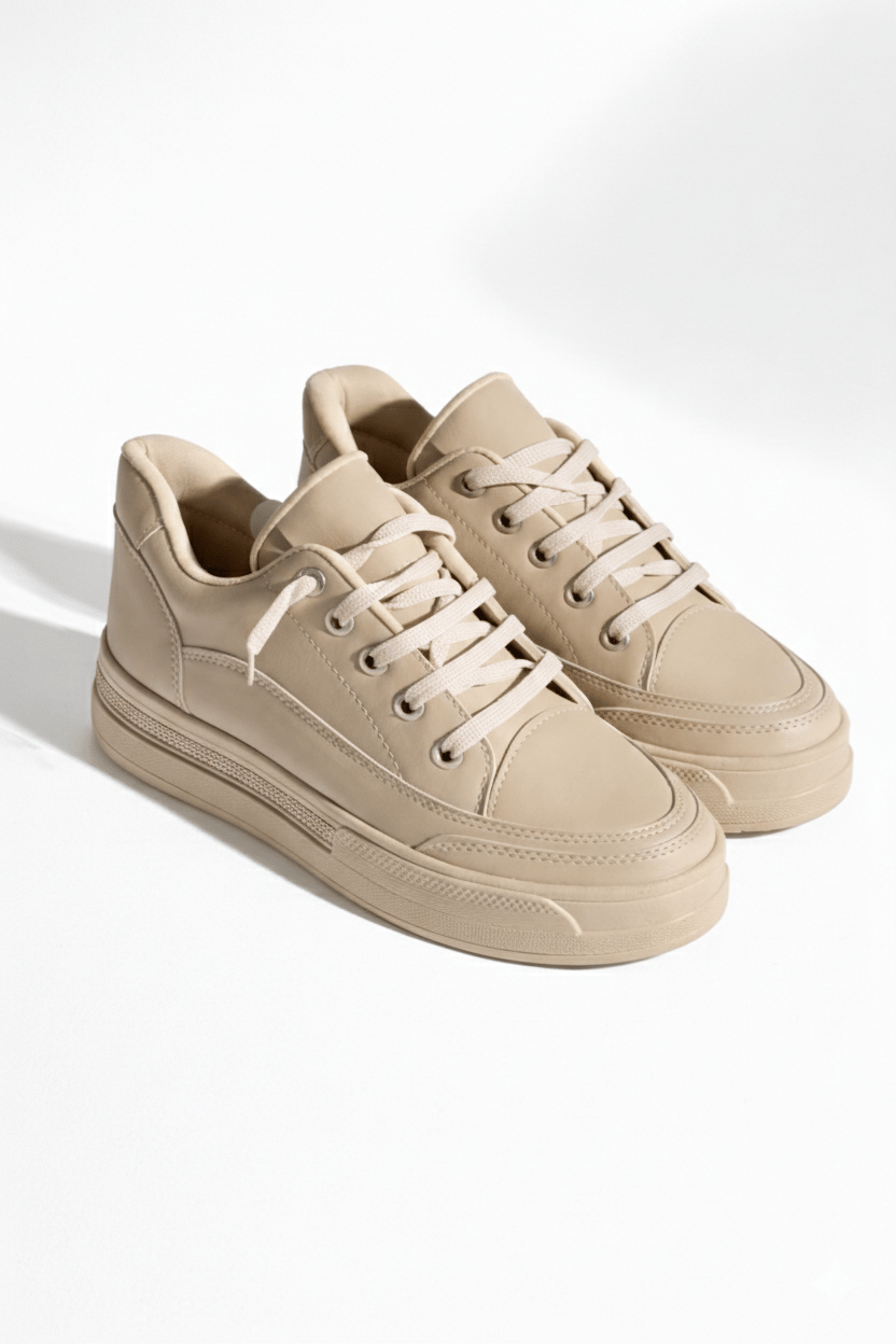 Core Kristal Taşlı Yüksek Tabanlı Spor Ayakkabı Bej - Spor Ayakkabı