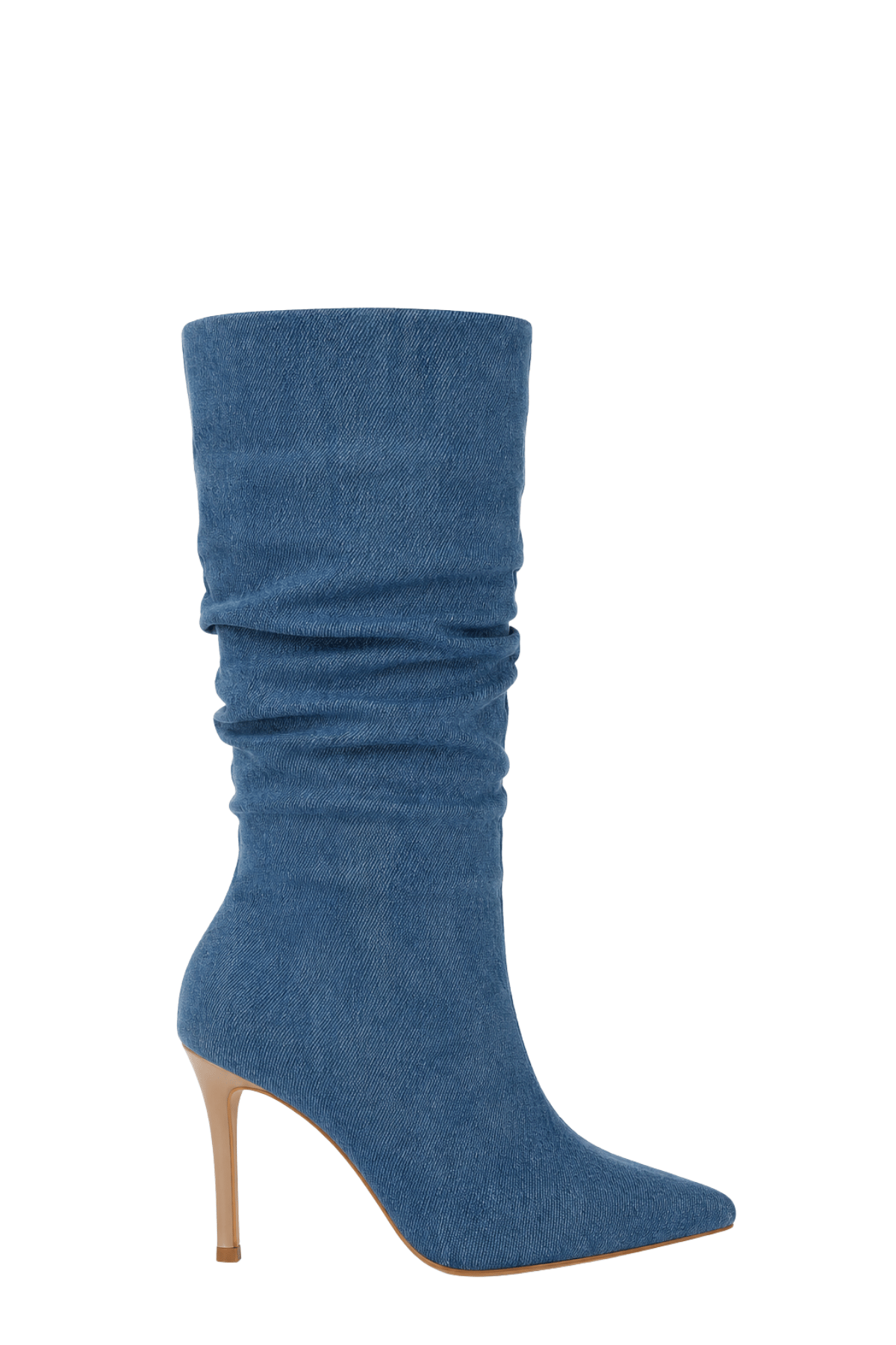 Denim Retro İnce Topuk Diz Altı Çizme - Topuklu Çizme