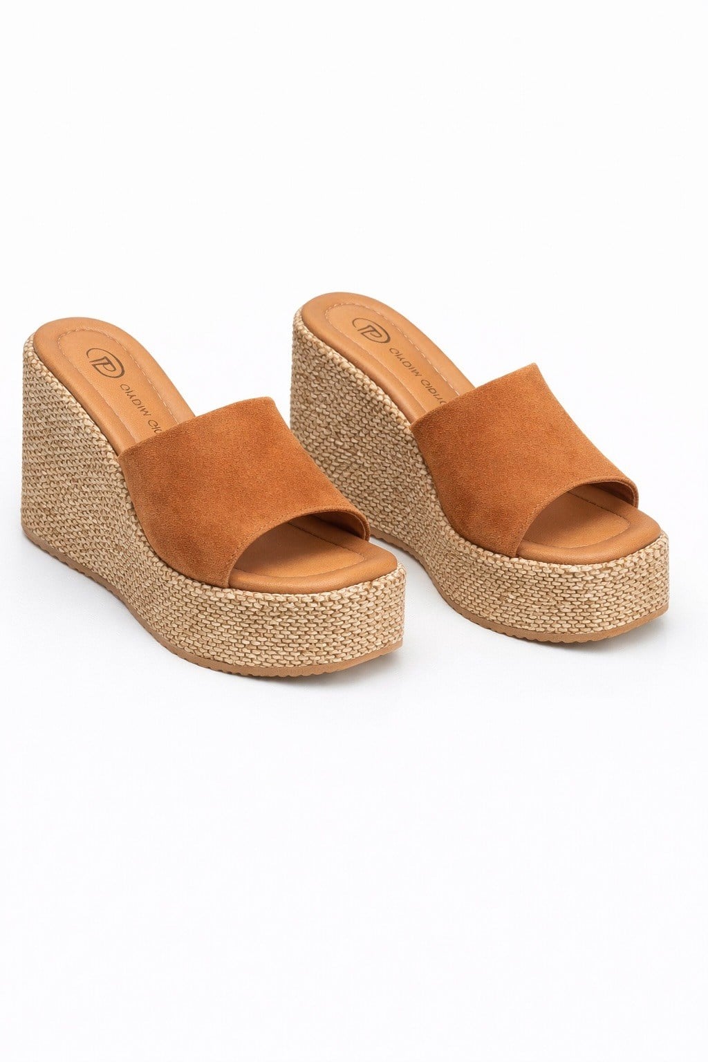 Deva Deri Dolgu Topuk Hasır Terlik Taba - Yüksek Taban Terlik