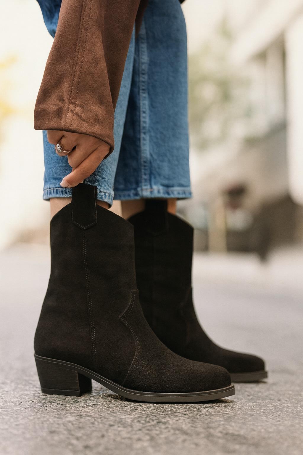 Dino Hakiki Süet Deri Bot Siyah - WOMAN SHOES