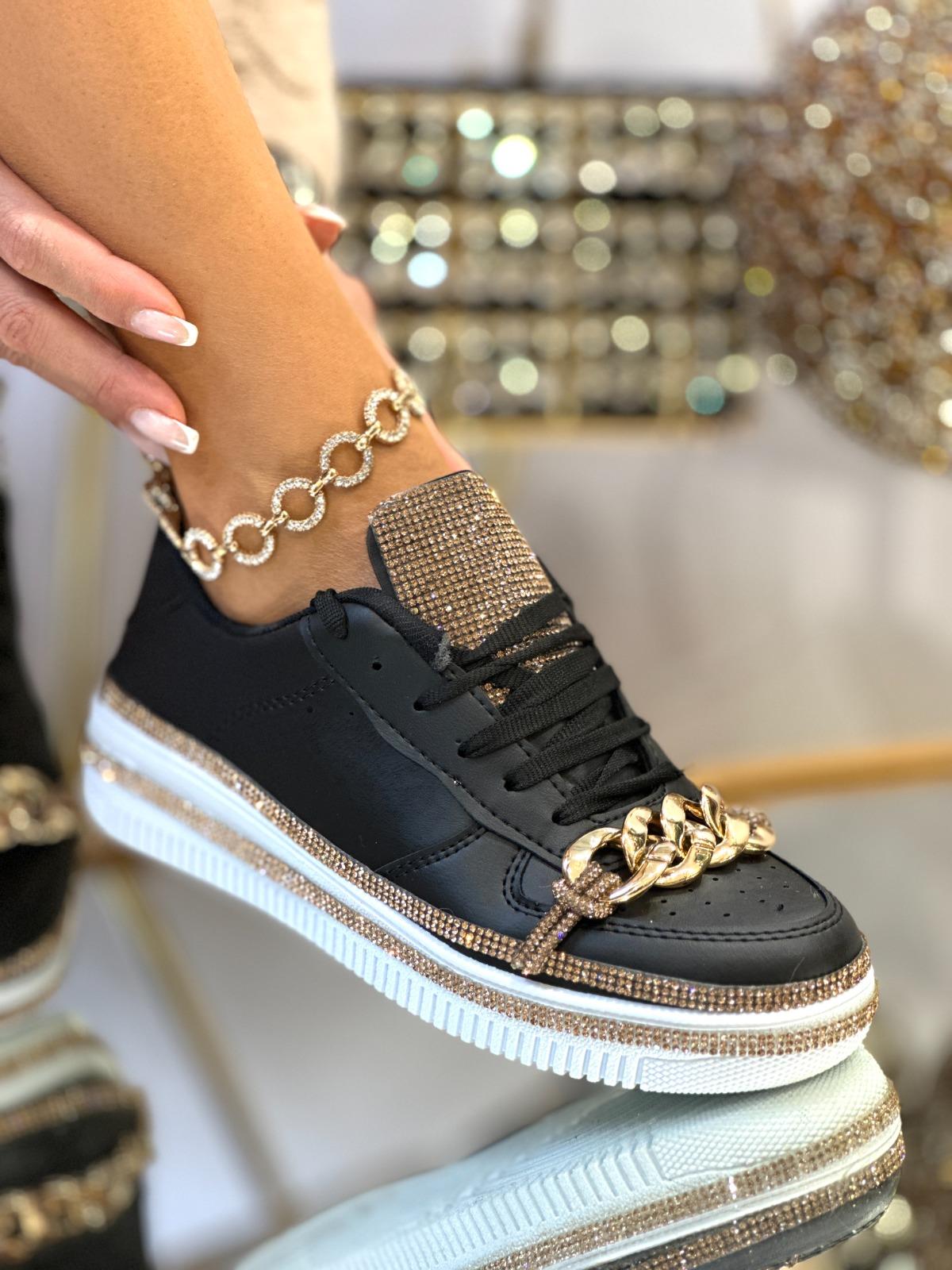 Diva Kristal Taşlı Özel Tasarım Spor Ayakkabı Siyah - WOMAN SHOES