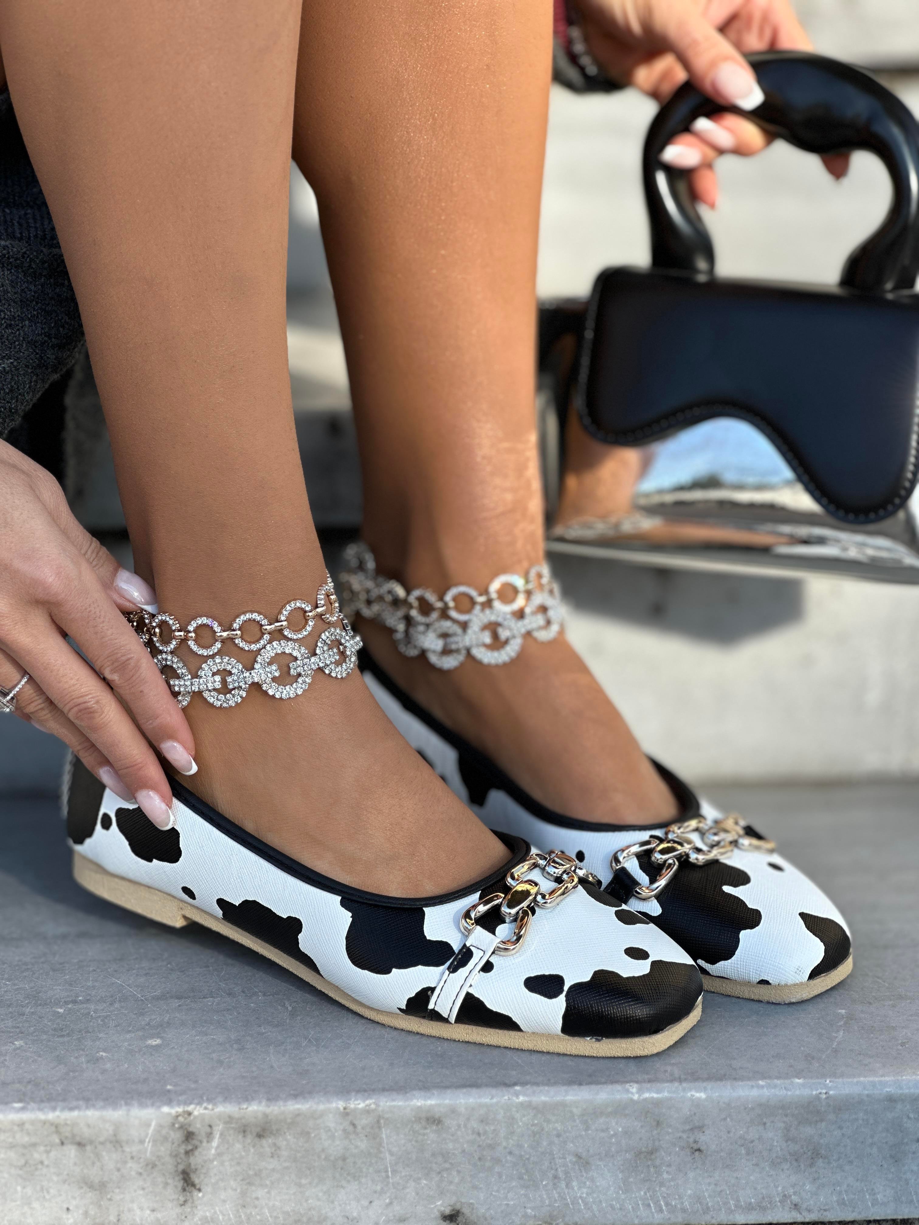 Diza Desenli Babet Beyaz Siyah - KADIN AYAKKABI