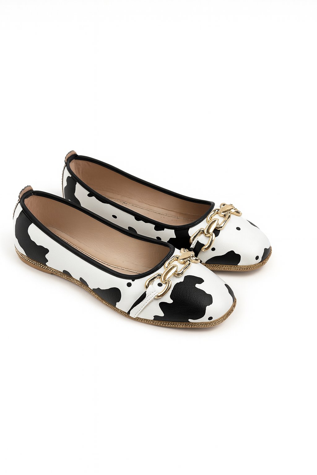 Diza Desenli Babet Beyaz Siyah - KADIN AYAKKABI