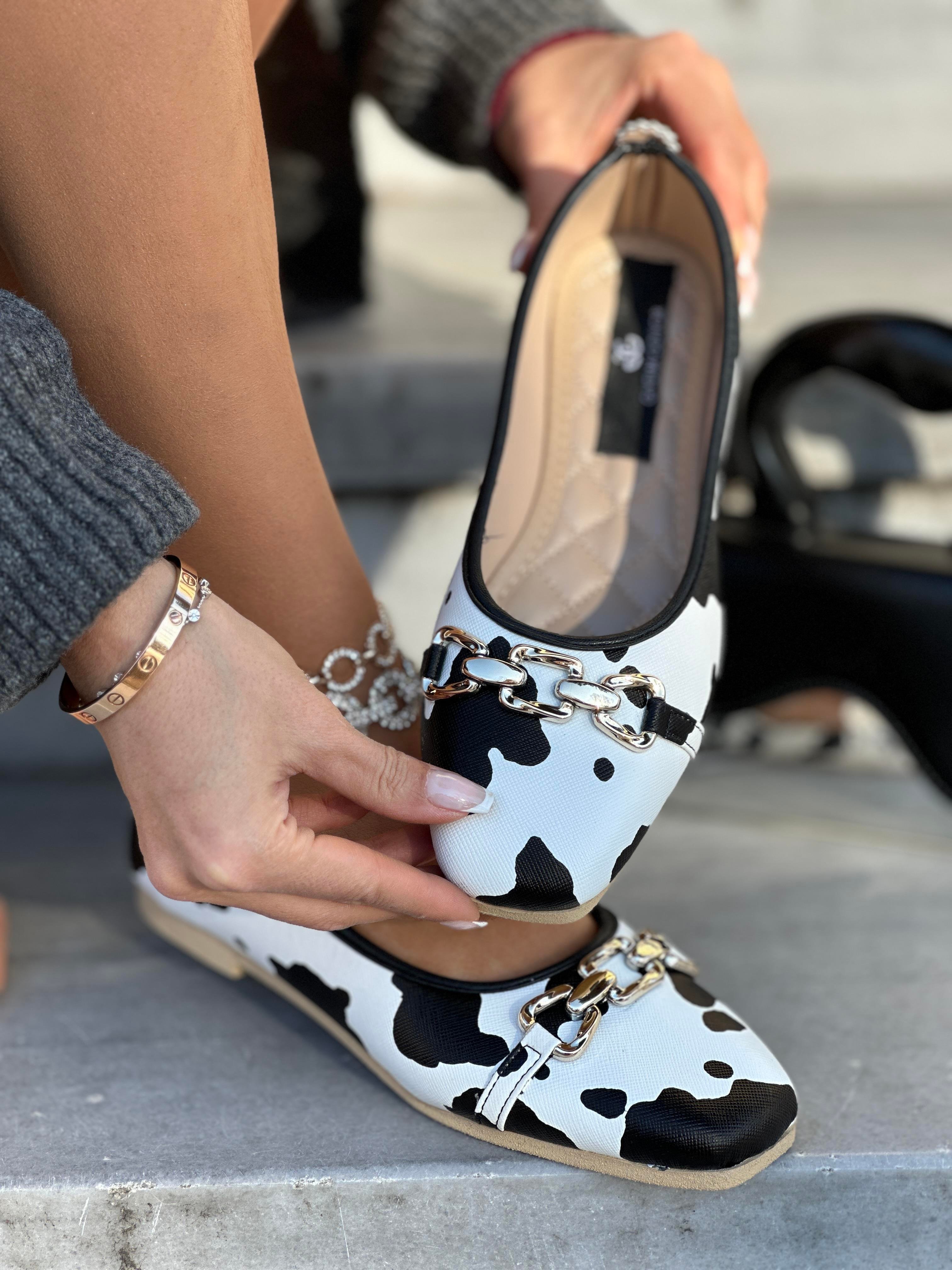 Diza Desenli Babet Beyaz Siyah - KADIN AYAKKABI