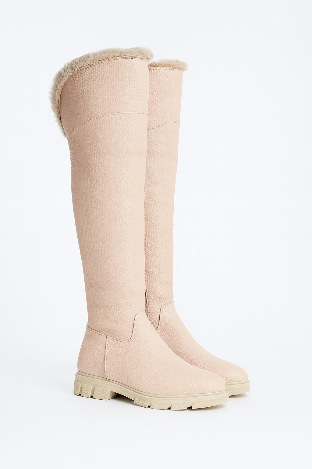 Dokka Diz Üstü Uzun Çizme Bej - Düz Çizme