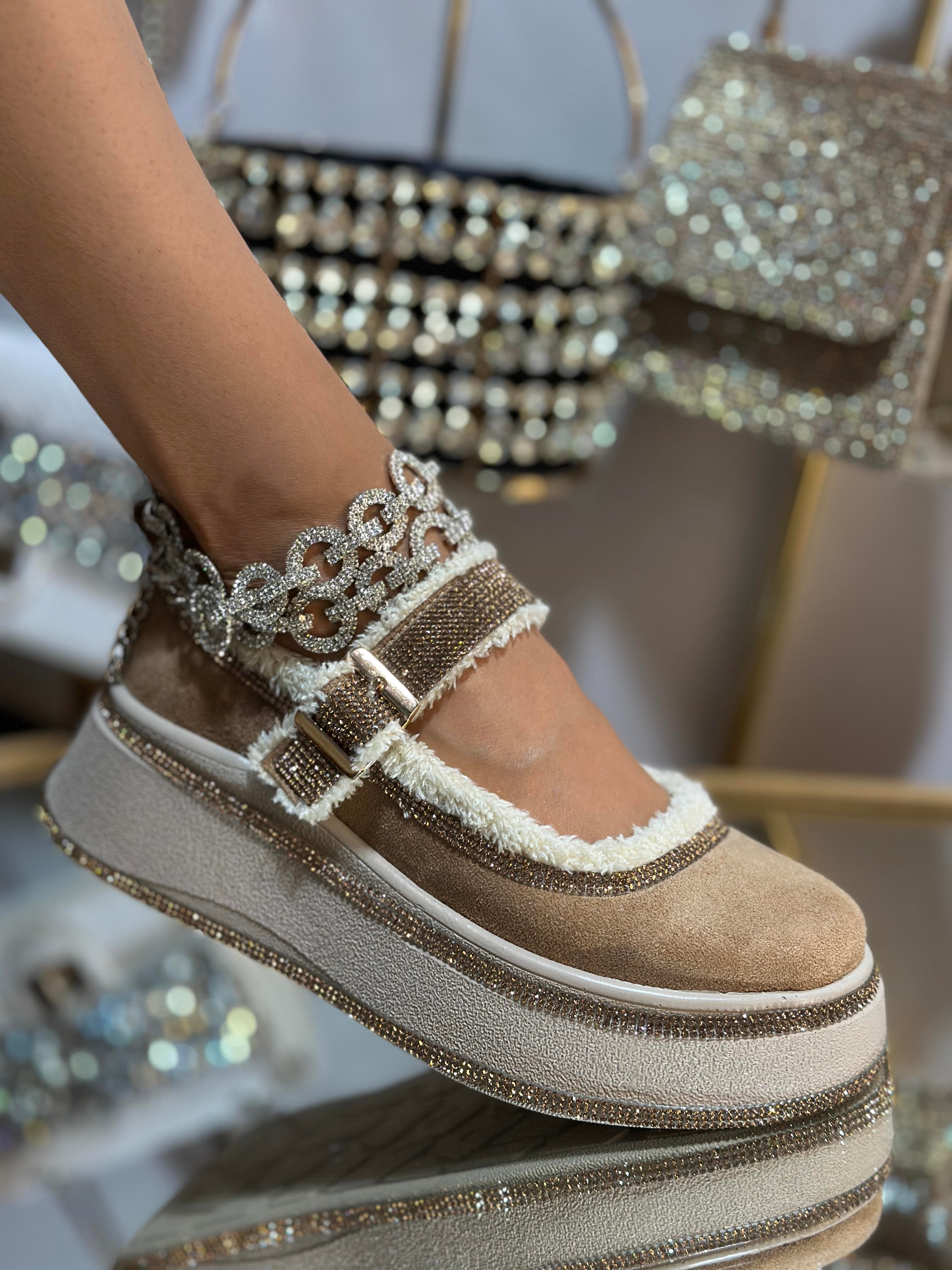 Dors Kristal Taşlı Süet Loafer Kahverengi - Loafer