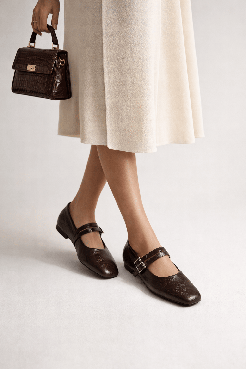 Duo Strap Mary Jane Babet Koyu Kahve - Düz Babet