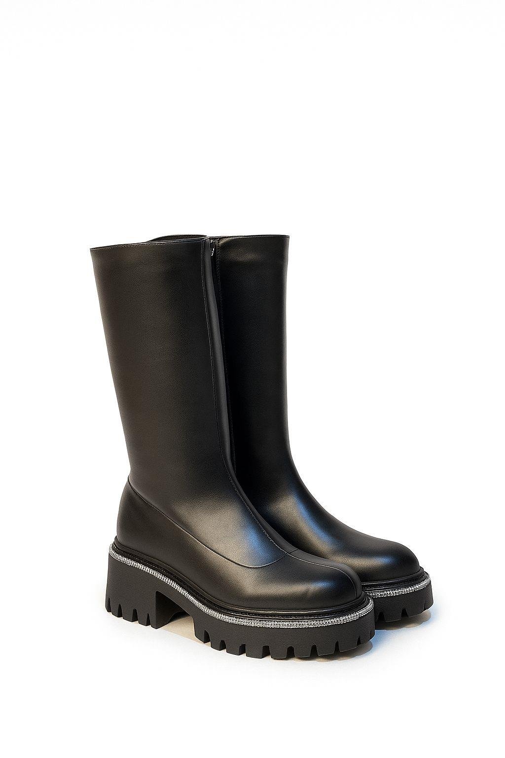 Elani Kristal Taşlı Çizme Siyah - Düz Çizme