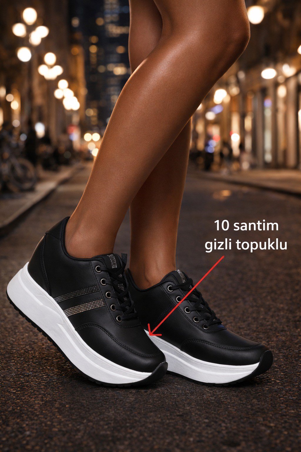 Elara Luxe Platform Gizli Topuk Spor Ayakkabı Siyah - Spor Ayakkabı