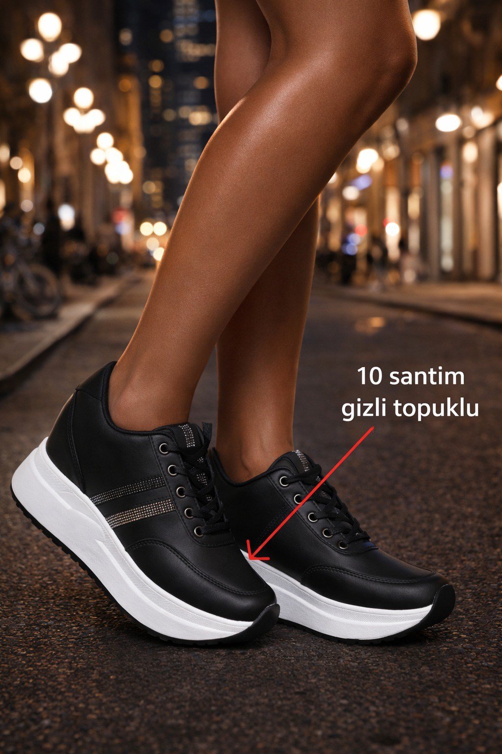 Elara Luxe Platform Gizli Topuk Spor Ayakkabı Siyah - Spor Ayakkabı