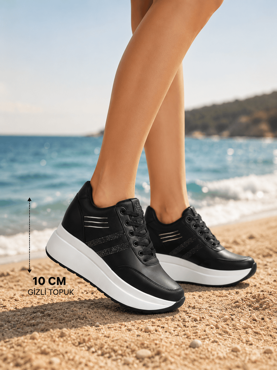 Elara Luxe Platform Gizli Topuk Spor Ayakkabı Siyah - Spor Ayakkabı