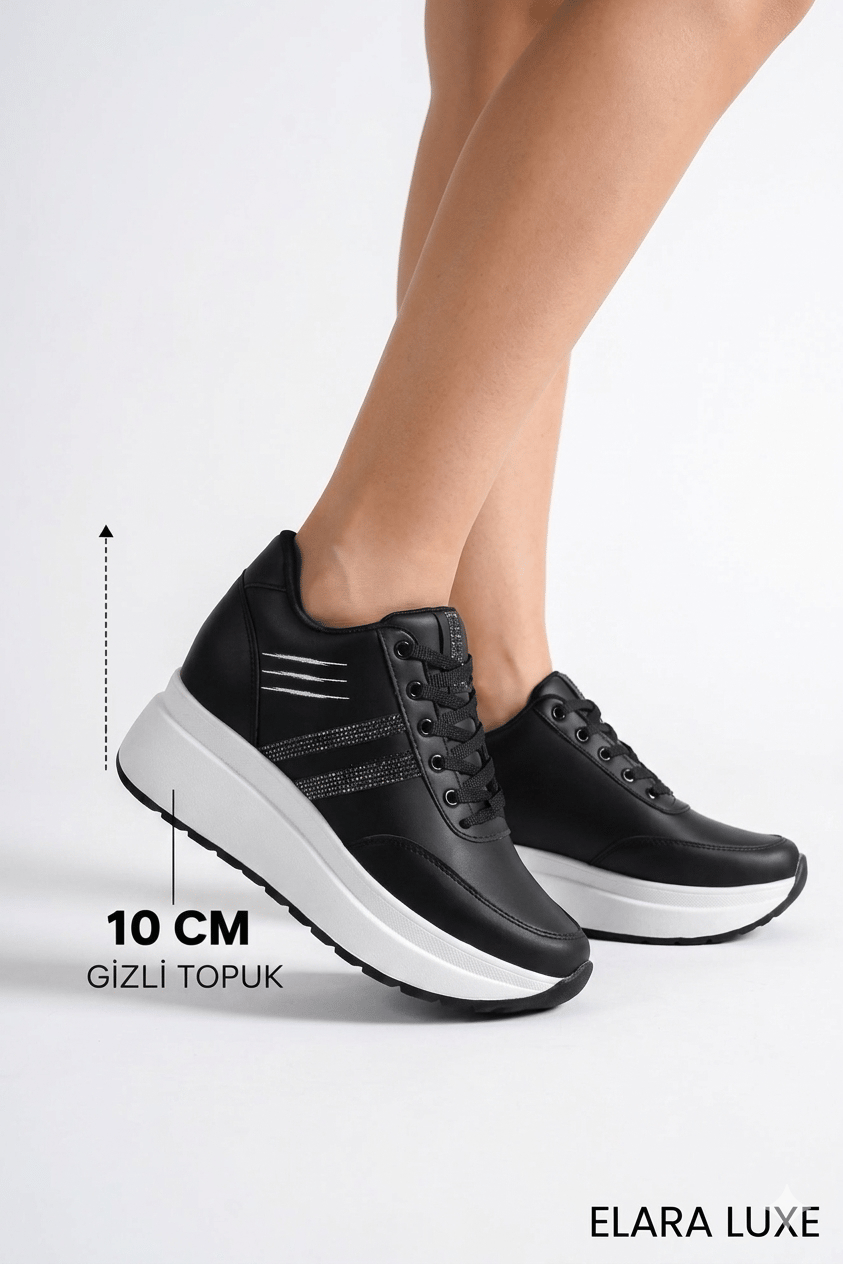 Elara Luxe Platform Gizli Topuk Spor Ayakkabı Siyah - Spor Ayakkabı