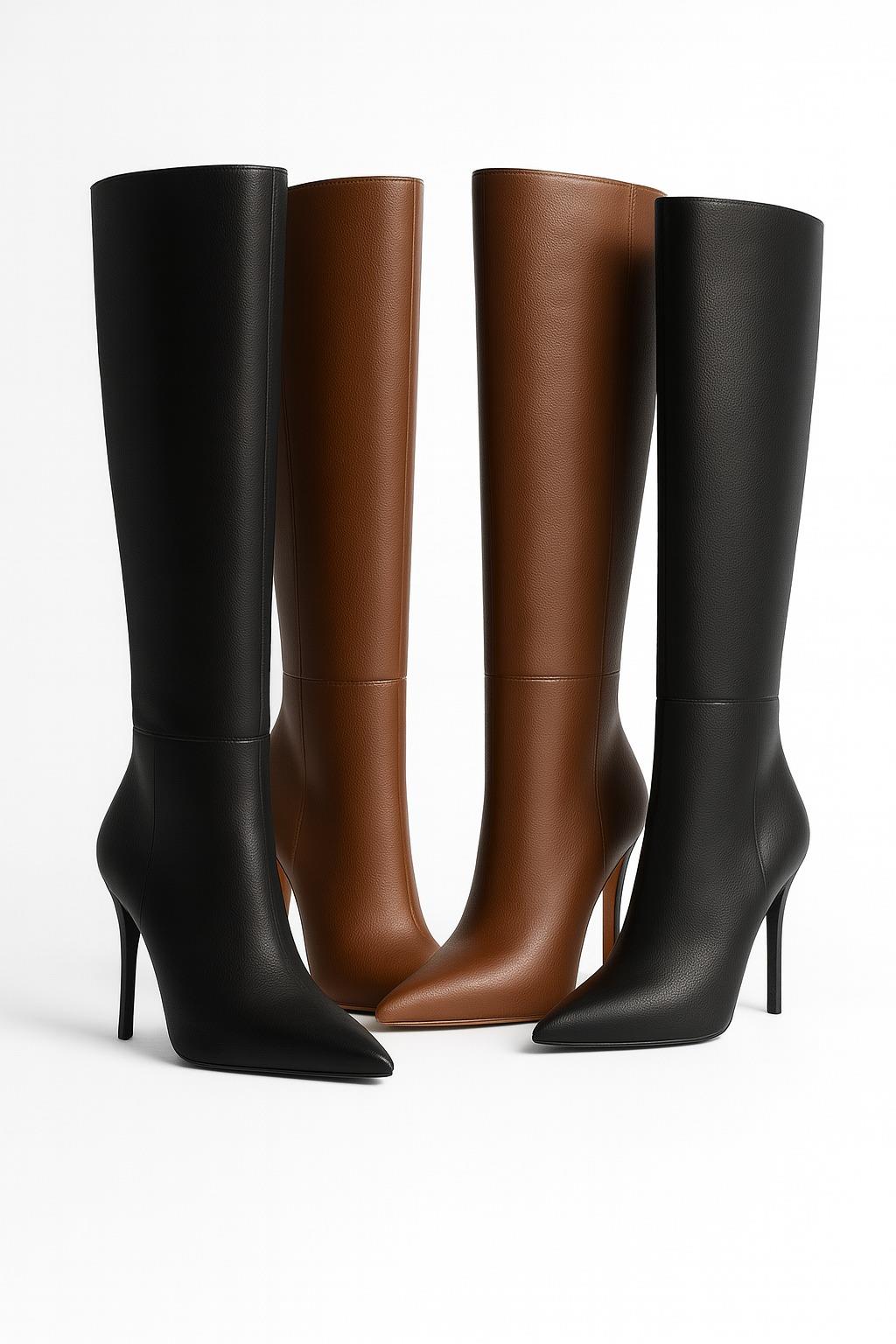 Elegance Hakiki Deri İnce Topuklu Çizme Taba - Topuklu Çizme