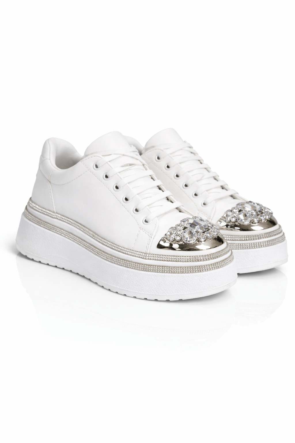 Ema Kristal Taşlı Özel Tasarım Spor Ayakkabı Beyaz - Spor Ayakkabı