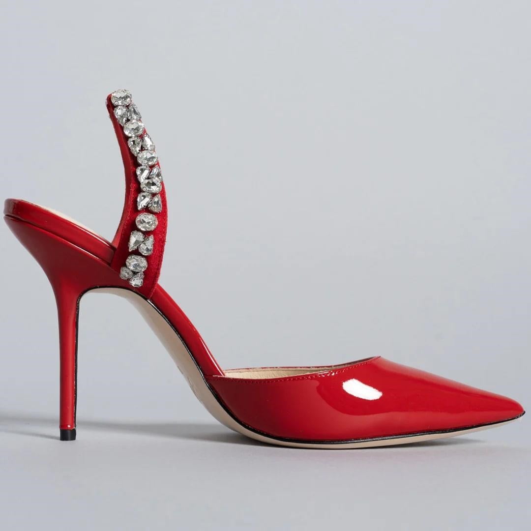 Emery Kristal Taşlı Stiletto Kırmızı - Stiletto