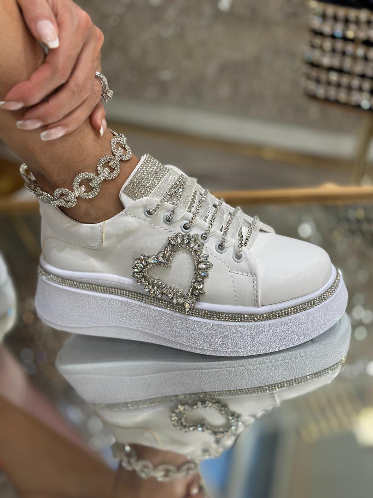 Eva Kristal Taşlı Özel Spor Ayakkabı Beyaz - WOMAN SHOES