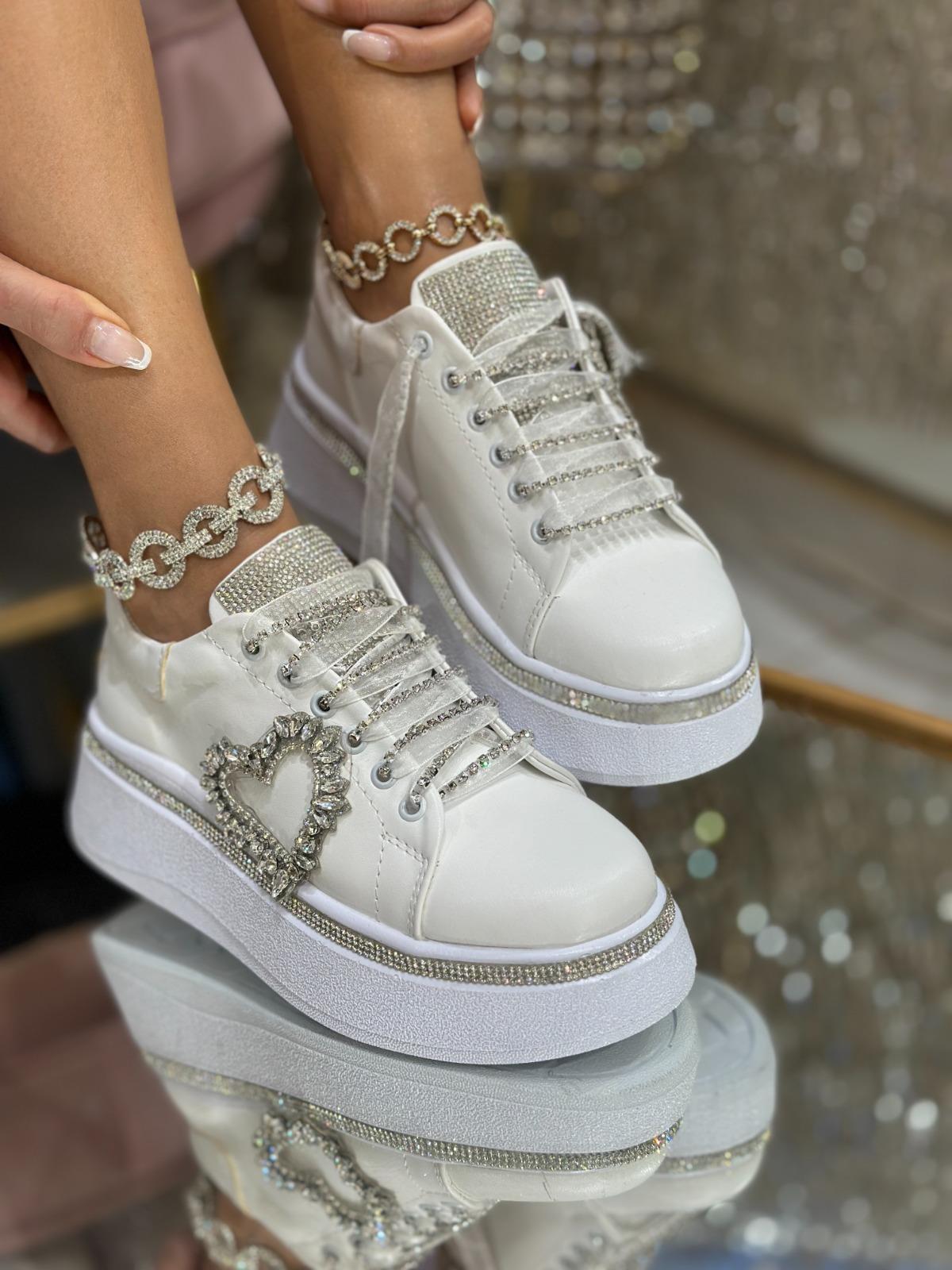 Eva Kristal Taşlı Özel Spor Ayakkabı Beyaz - WOMAN SHOES