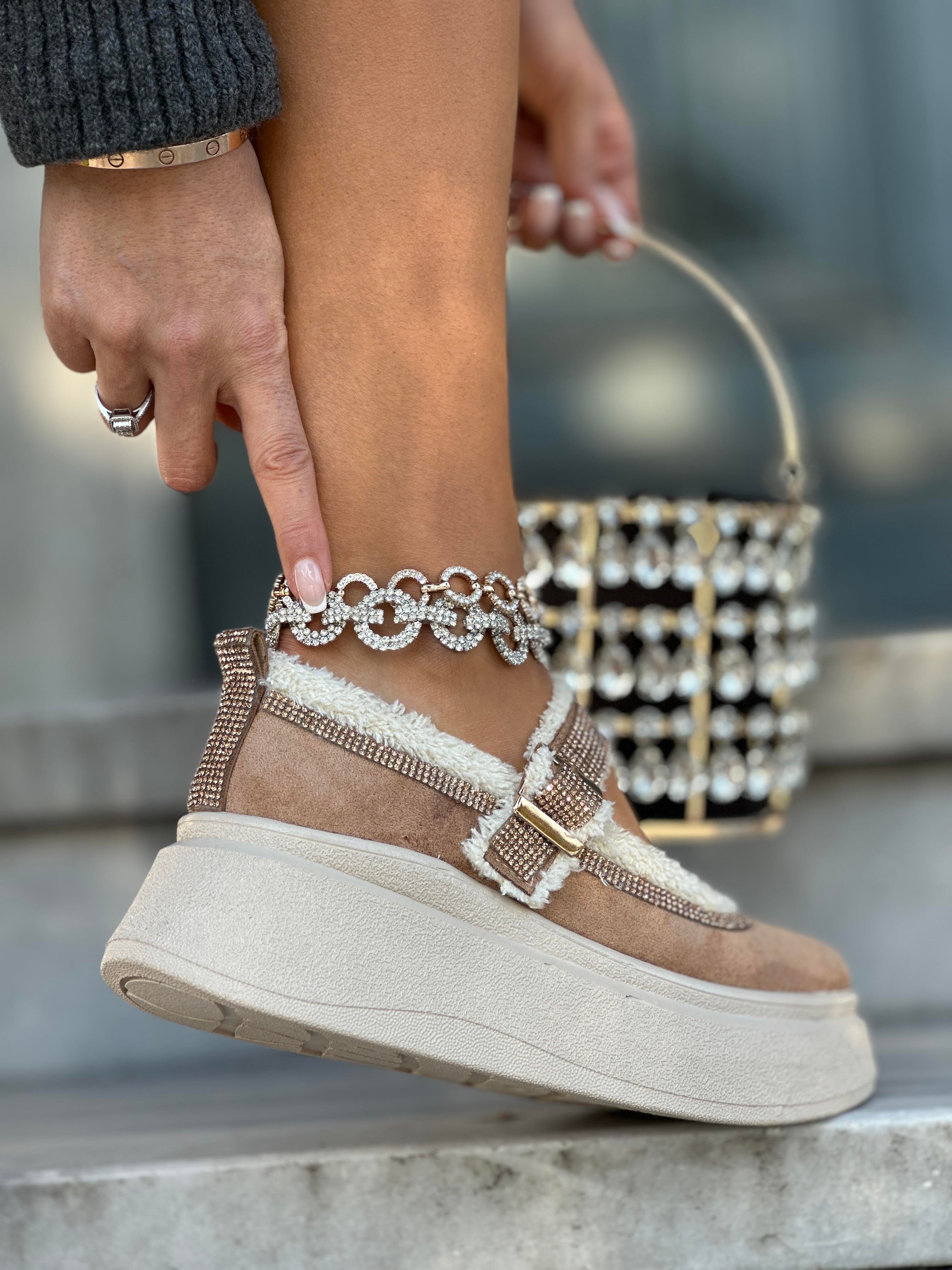 Fella Kristal Taşlı Süet Loafer Kahverengi - WOMAN SHOES