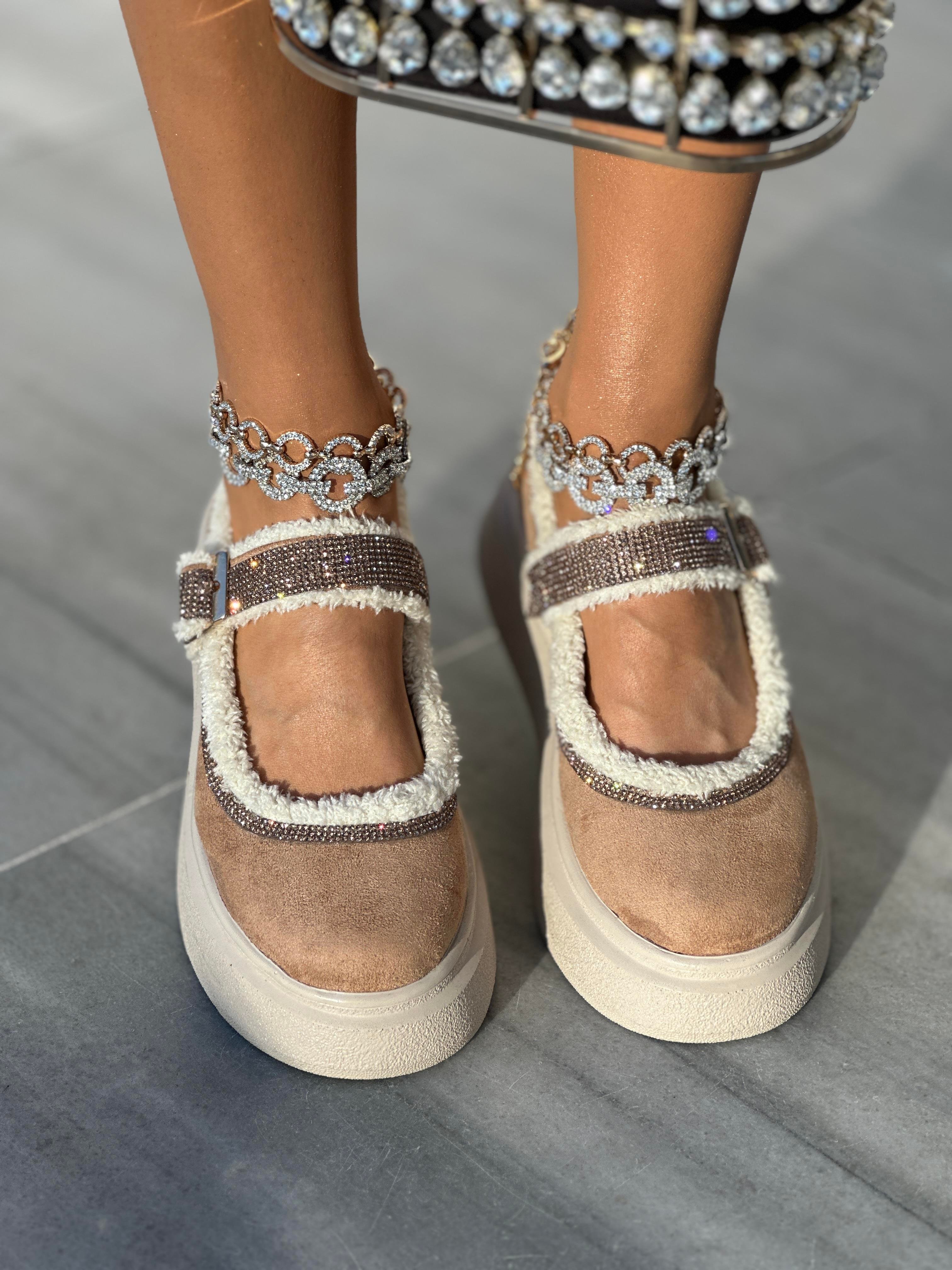 Fella Kristal Taşlı Süet Loafer Kahverengi - WOMAN SHOES