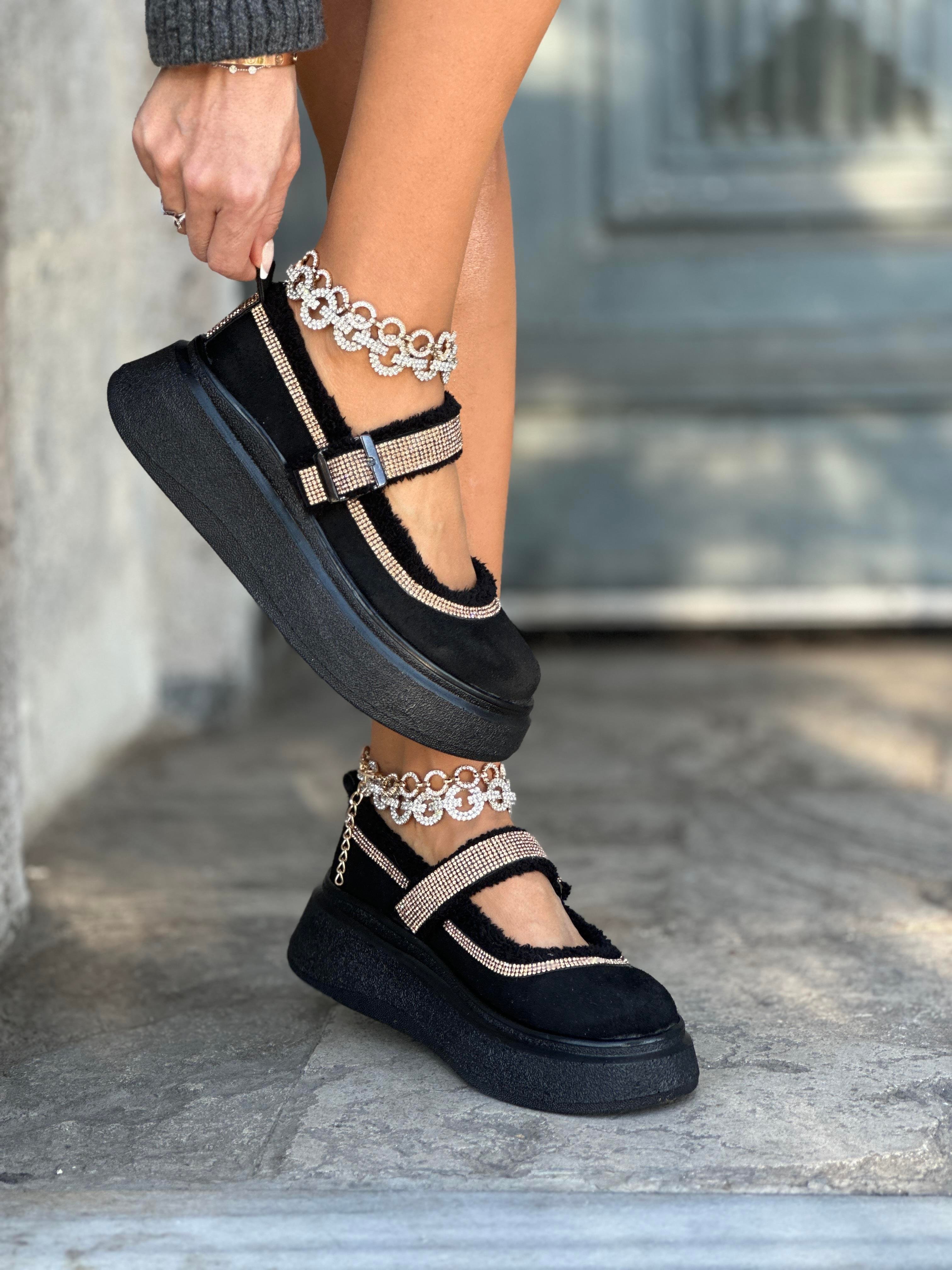 Fella Kristal Taşlı Süet Loafer Siyah - WOMAN SHOES