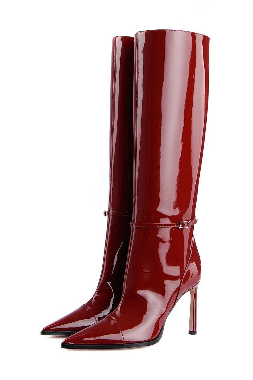 Fexi Dizüstü Rugan Çizme Bordo - Topuklu Çizme