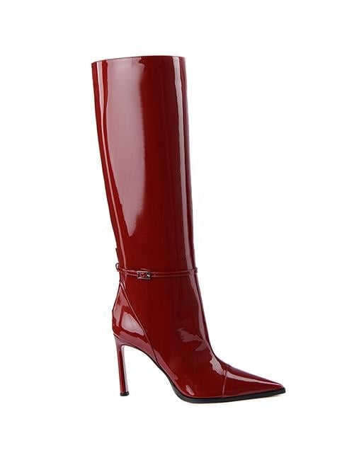 Fexi Dizüstü Rugan Çizme Bordo - Topuklu Çizme