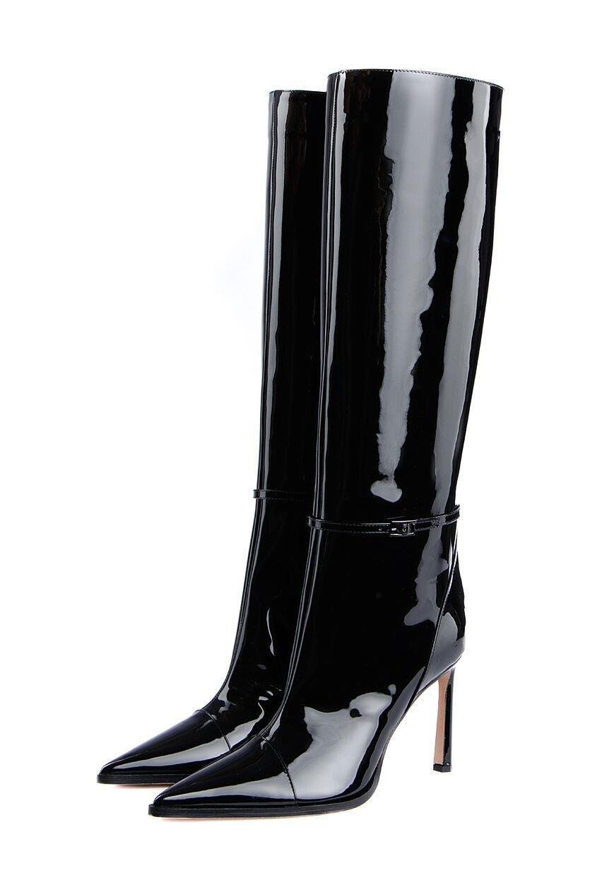 Fexi Dizüstü Rugan Çizme Siyah - Topuklu Çizme