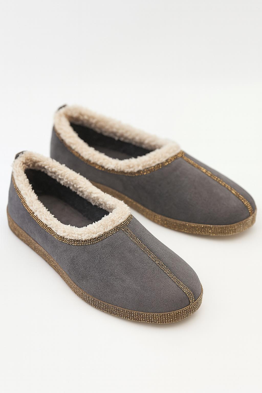 Fifth Kristal Taşlı Süet Ayakkabı Gri - KADIN AYAKKABI