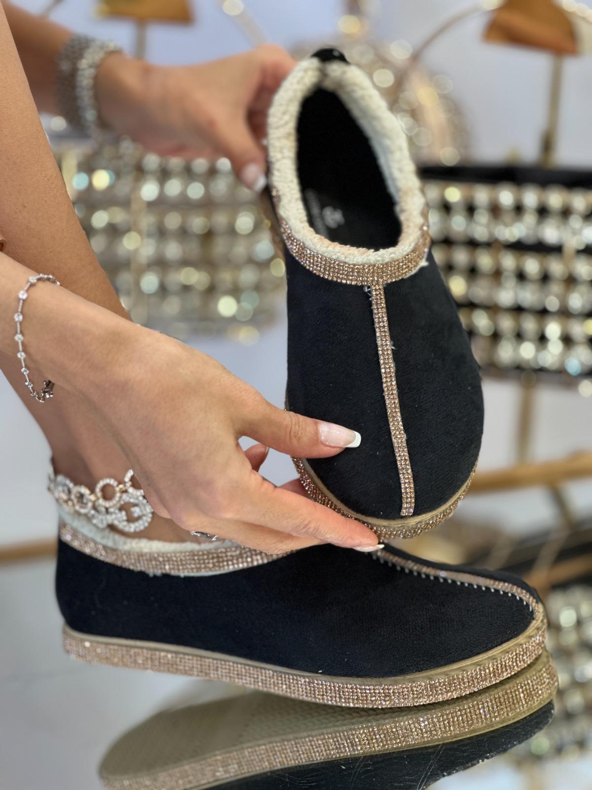 Fifth Kristal Taşlı Süet Ayakkabı Siyah - KADIN AYAKKABI