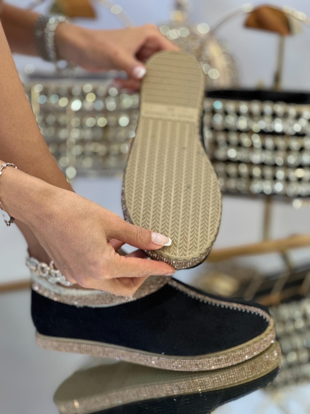 Fifth Kristal Taşlı Süet Ayakkabı Siyah - KADIN AYAKKABI