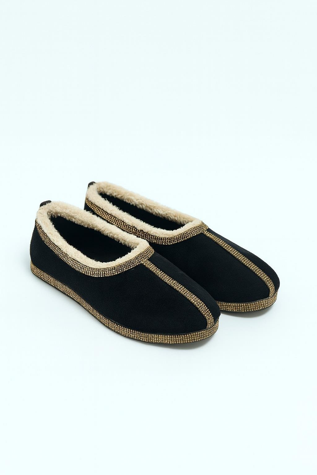 Fifth Kristal Taşlı Süet Ayakkabı Siyah - KADIN AYAKKABI