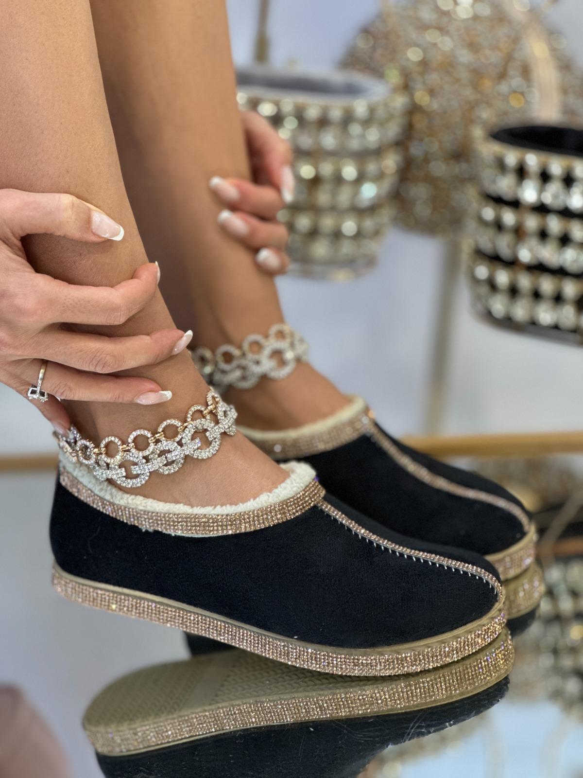 Fifth Kristal Taşlı Süet Ayakkabı Siyah - KADIN AYAKKABI