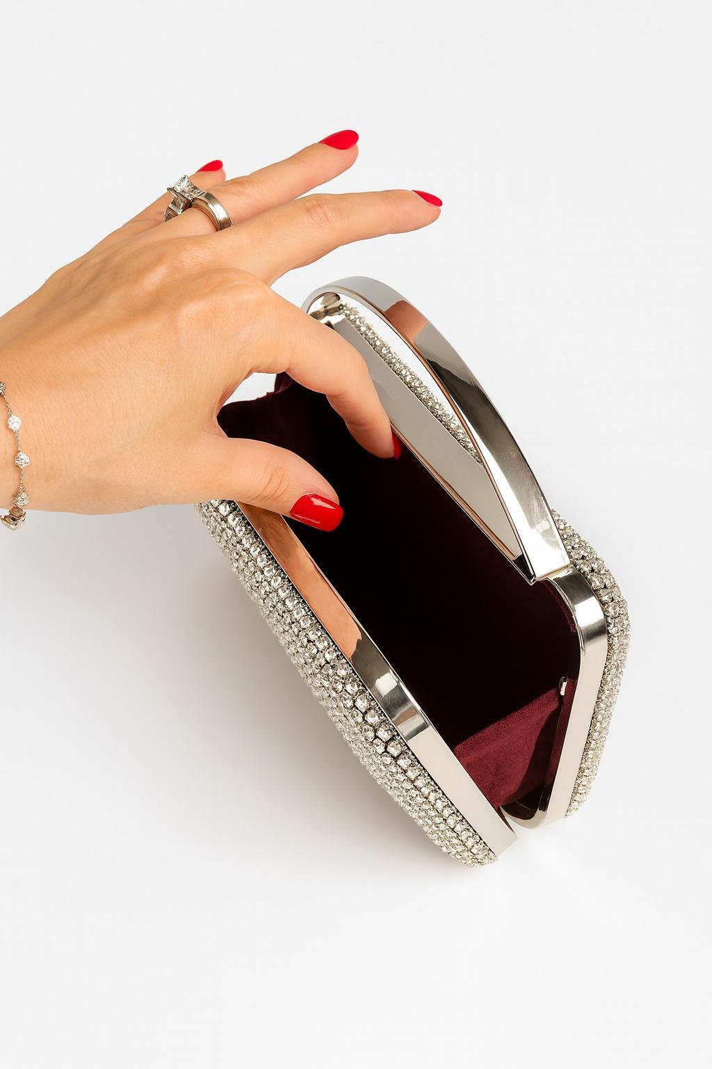 Firdevs Kristal Çanta Gümüş - Taşlı Çanta