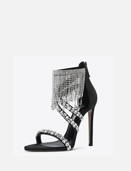 Fiv Kristal Taşlı Topuklu Ayakkabı Siyah - WOMAN SHOES