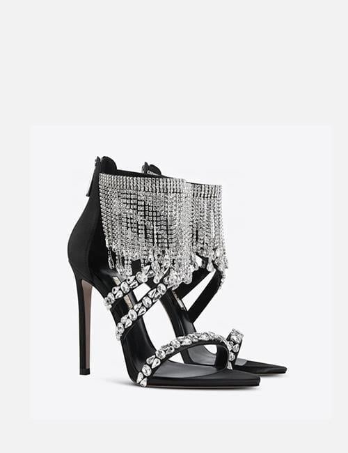 Fiv Kristal Taşlı Topuklu Ayakkabı Siyah - WOMAN SHOES