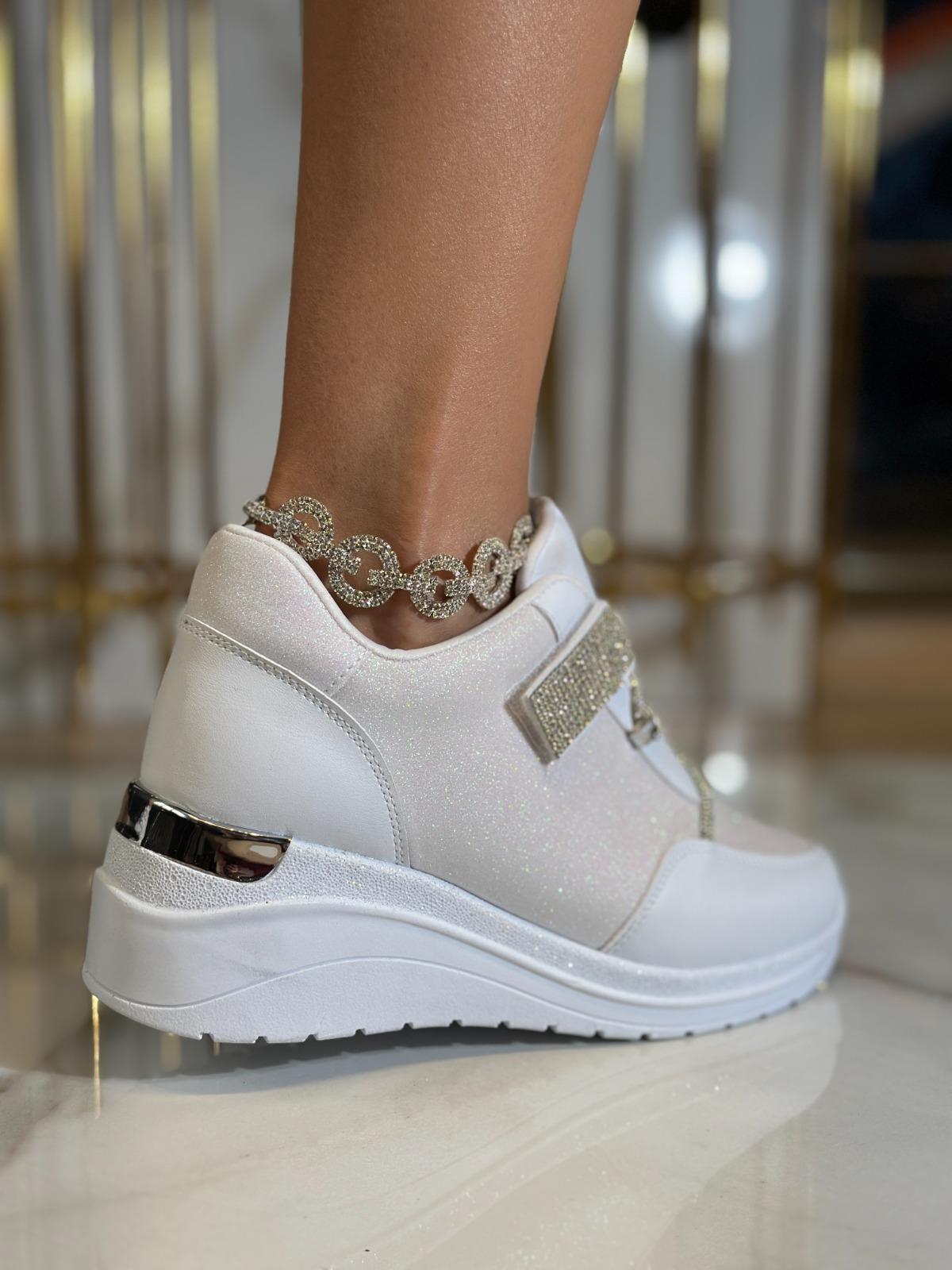 Forma Kristal Taşlı Gizli Topuklu Spor Ayakkabı Beyaz - Spor Ayakkabı