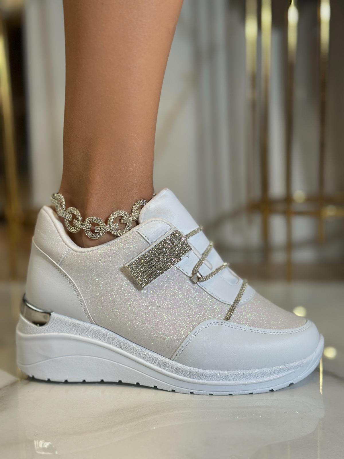 Forma Kristal Taşlı Gizli Topuklu Spor Ayakkabı Beyaz - Spor Ayakkabı