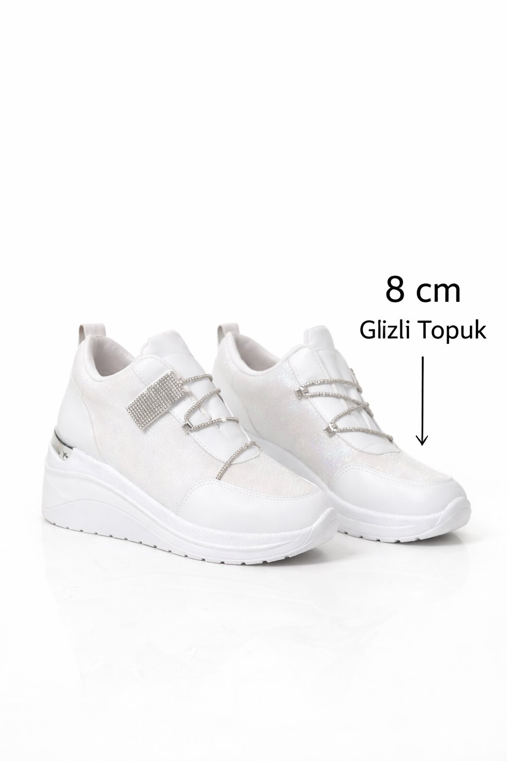 Forma Kristal Taşlı Gizli Topuklu Spor Ayakkabı Beyaz - Spor Ayakkabı