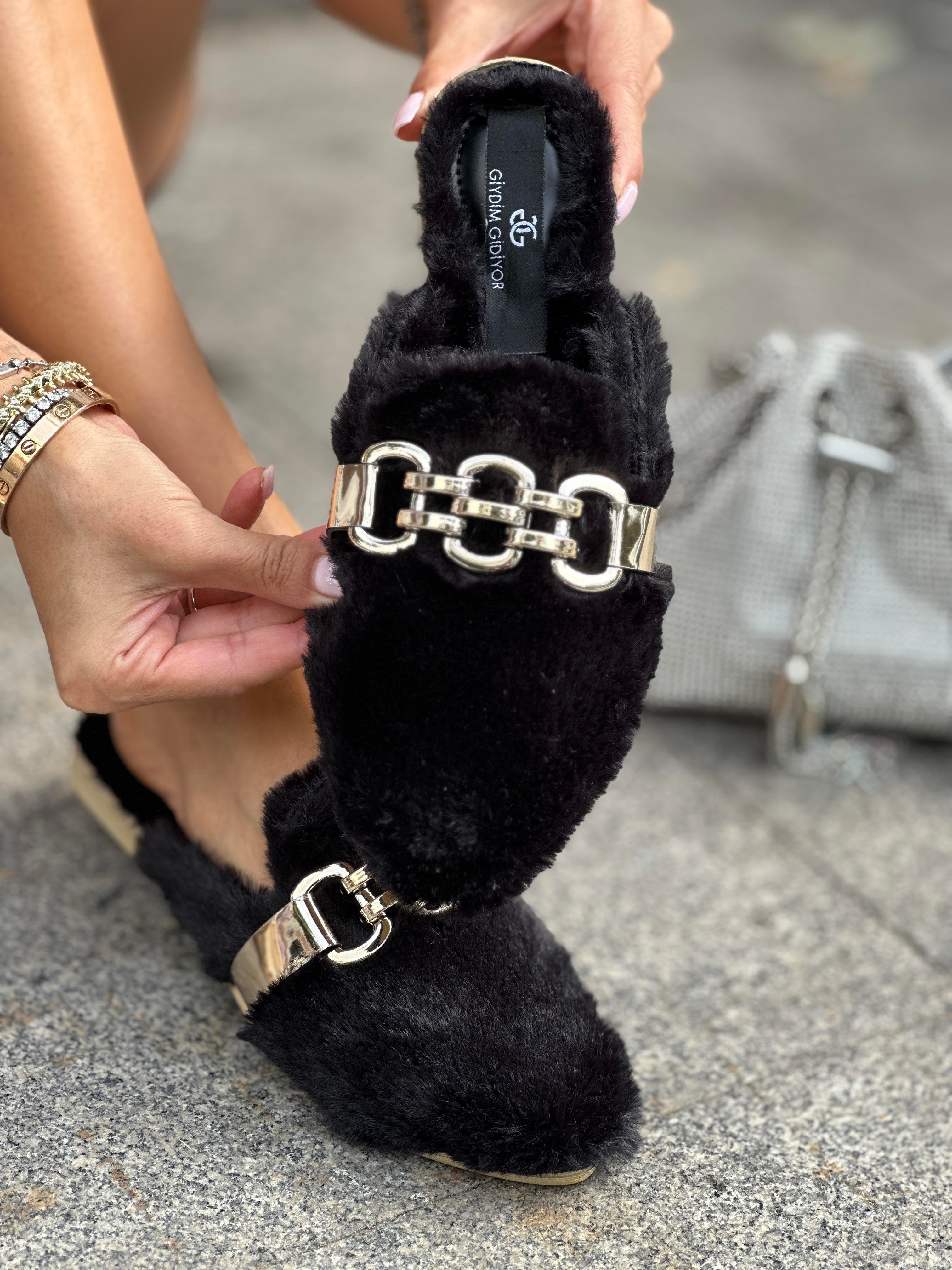 Forte Tüylü Terlik Siyah - KADIN AYAKKABI