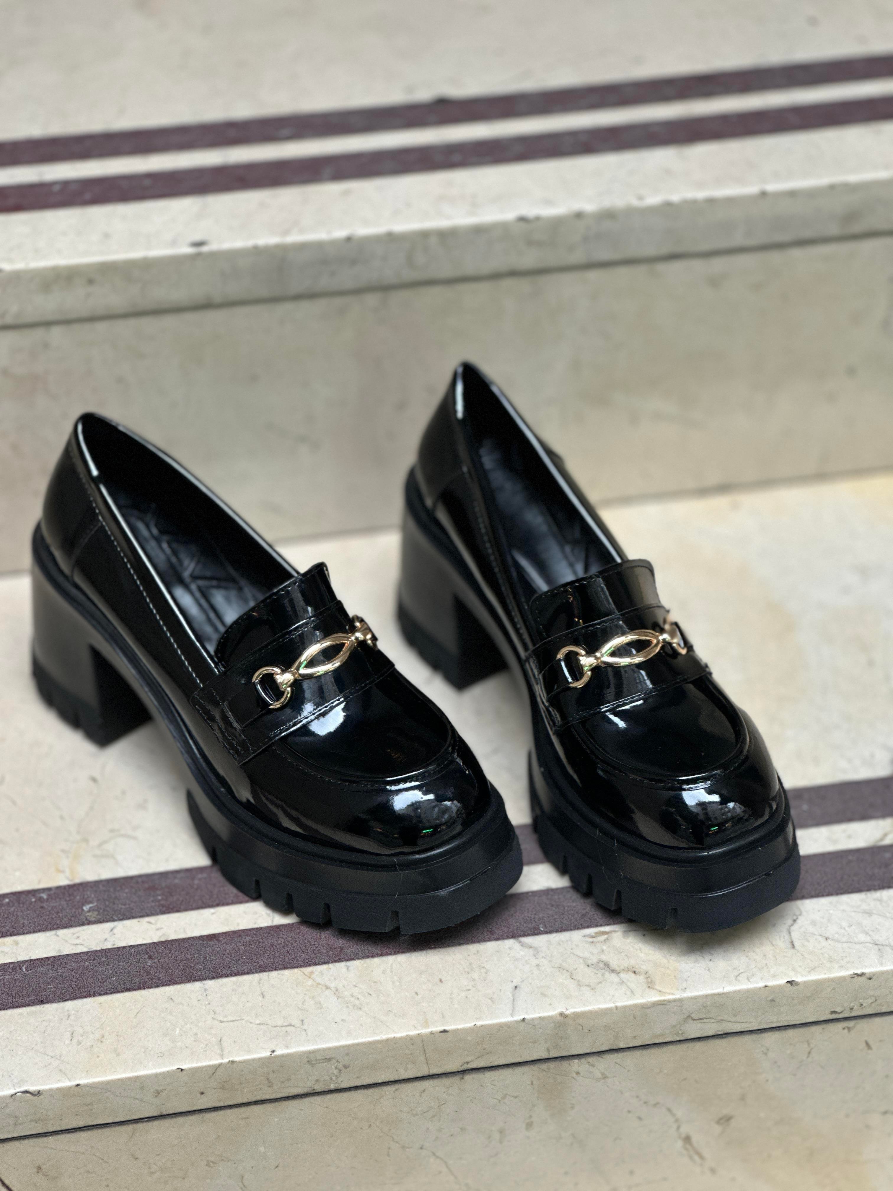 Frid Tokalı Topuklu Rugan Loafer Siyah - KADIN AYAKKABI