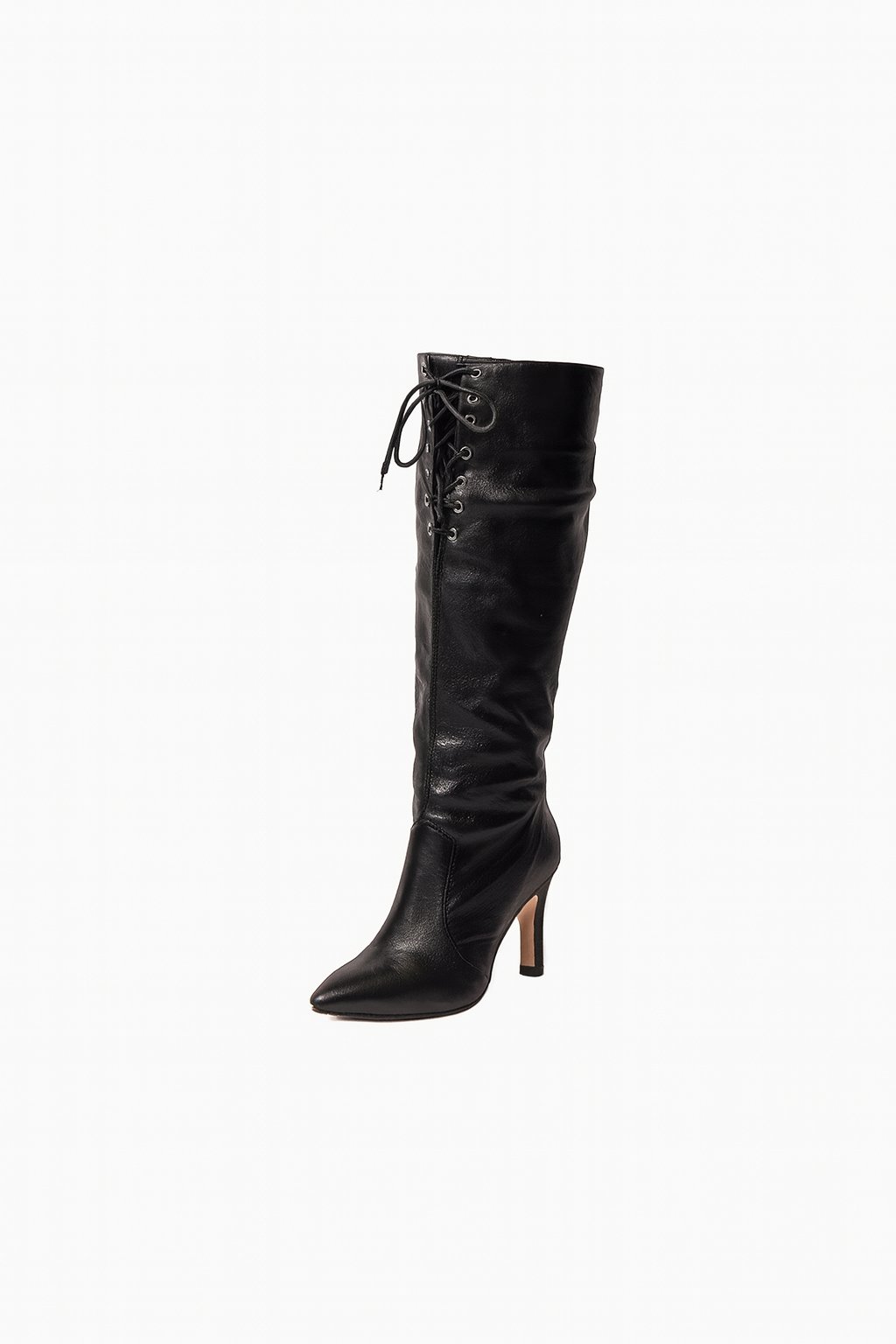 Fufeli İnce Topuklu Çizme Siyah - Topuklu Çizme