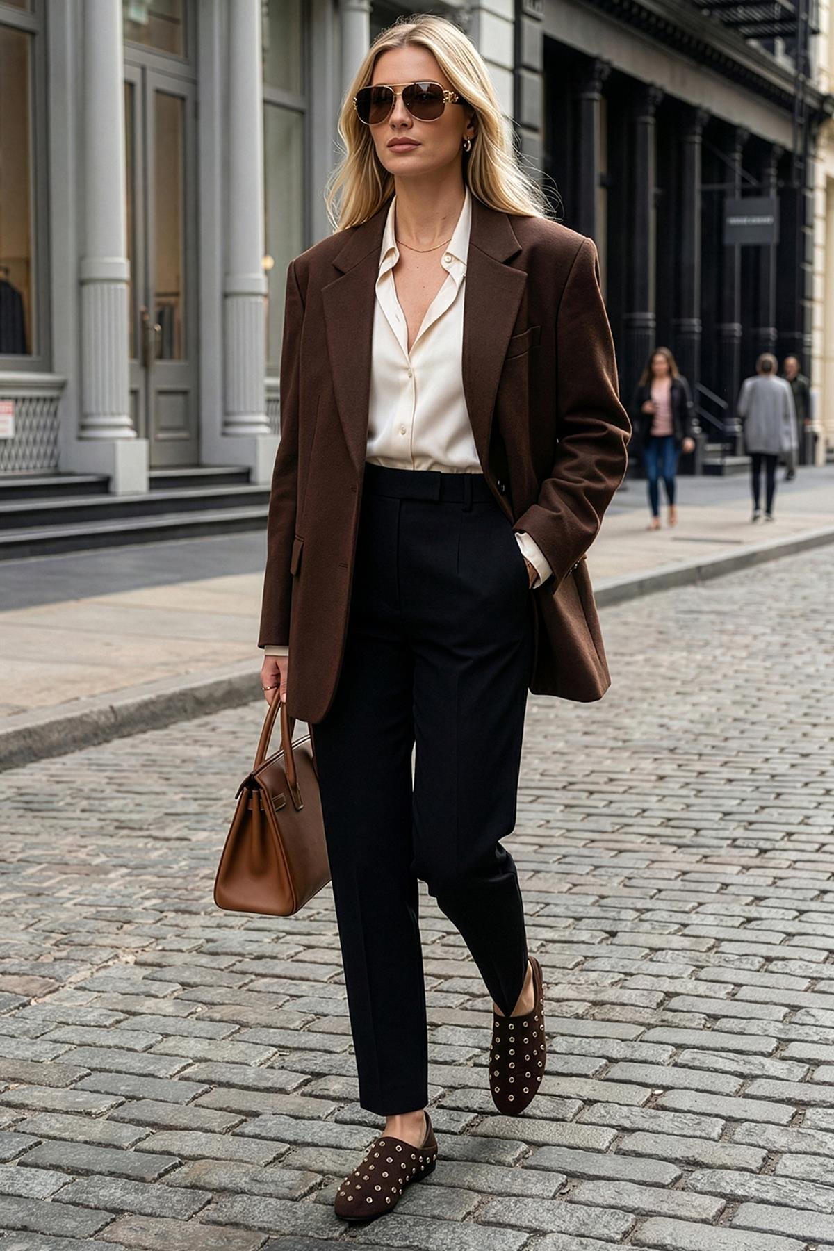 Gold Stud Süet Babet Kahverengi - Düz Babet