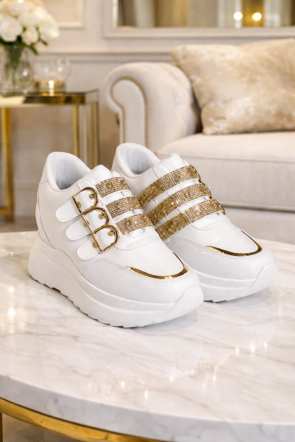 Golden Step Gizli Topuklu Spor Ayakkabı Beyaz - Spor Ayakkabı